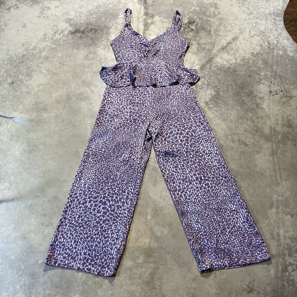 Waverly Gray Ivy Jumpsuit Womens Size 0 Multicolor Leopard Peplum Wide Leg